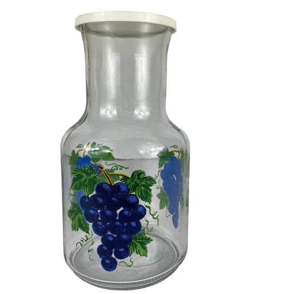 Vintage Cottage-core Blown Glass Painted Grape Juice Lid Vines Indonesian Large - Picture 9 of 12